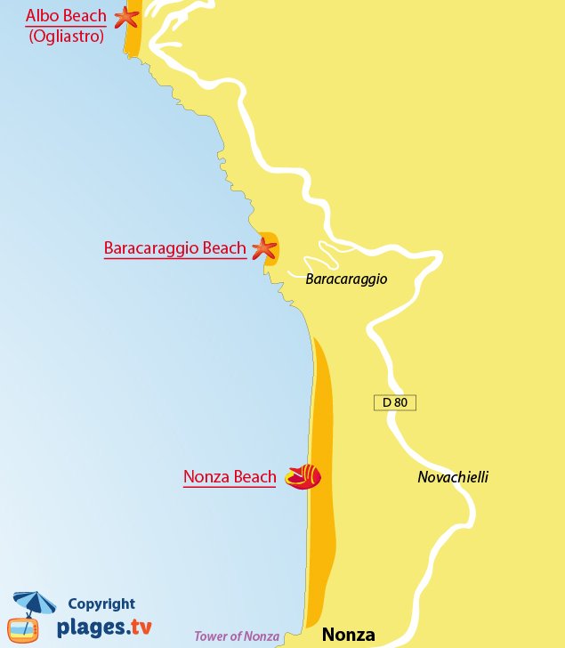 Map of Nonza beaches in Corsica