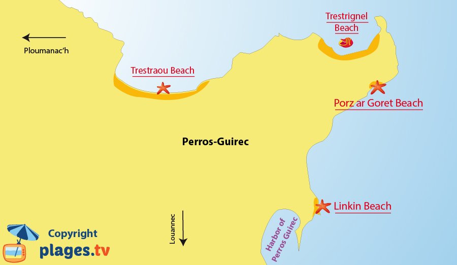 Map of the Perros-Guirec beach in France (Brittany)