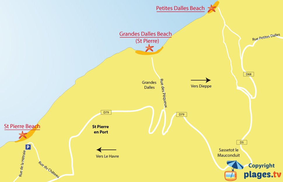 Map of Petites Dalles beaches in Normandy