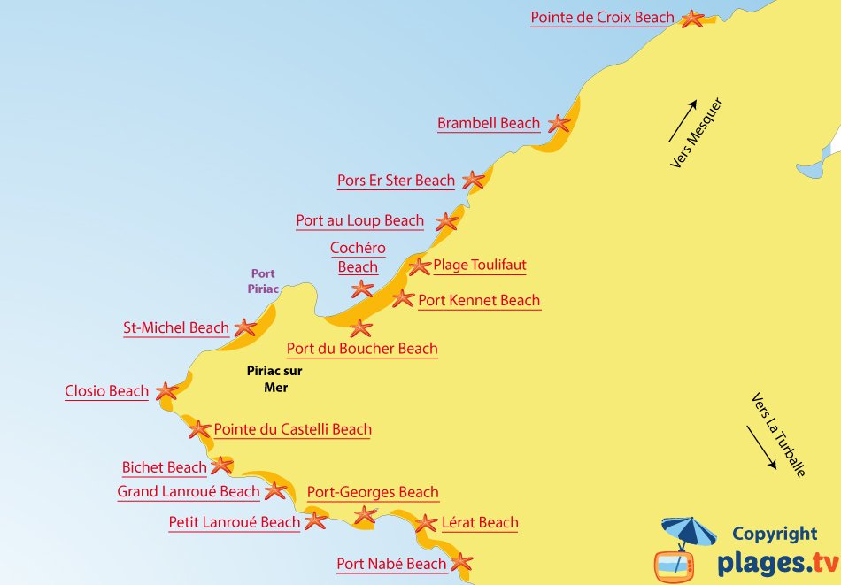 Map of Piriac sur Mer beaches in France