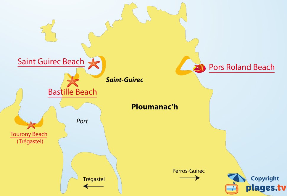 Map of Ploumanach beaches in Brittany - France