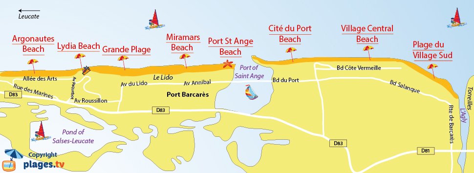 Map of Port Barcares beaches in France