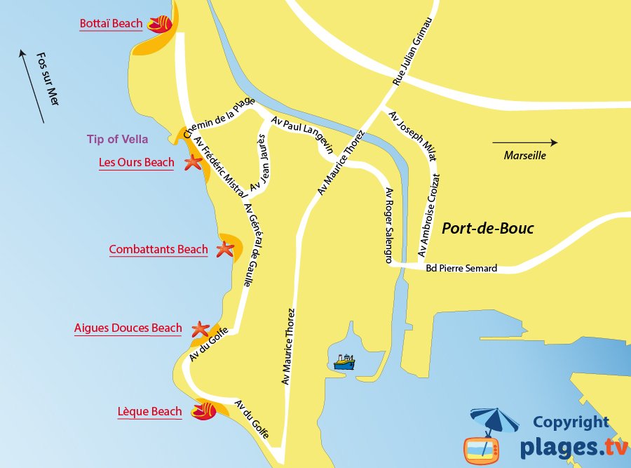 Map of Port de Bouc beaches in France