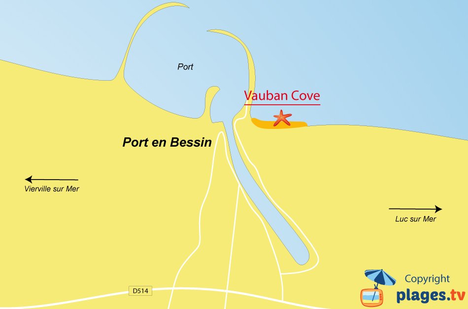 Map of Port en Bessin beaches in France - Normandy