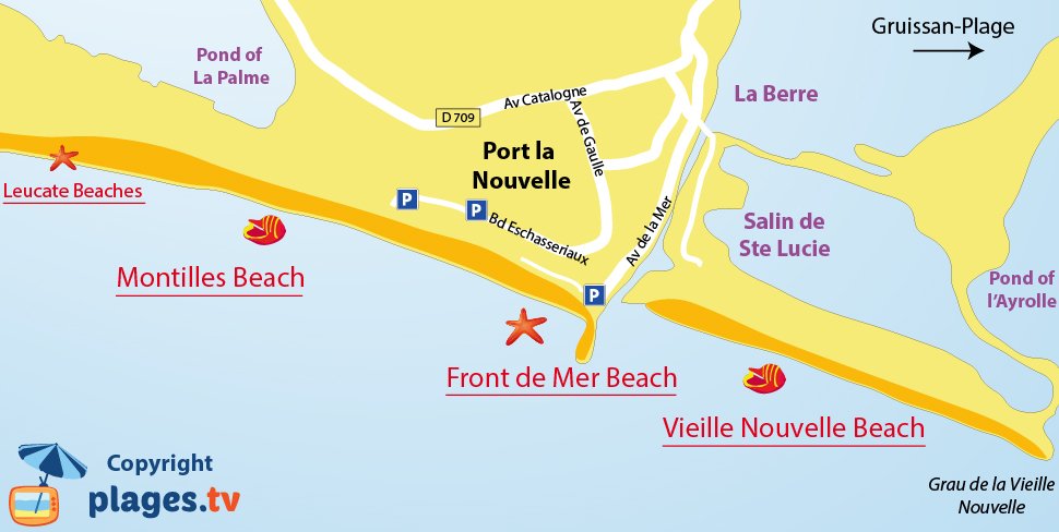 Map of Port la Nouvelle beaches in France