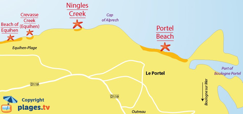 Map of Le Portel beach in France