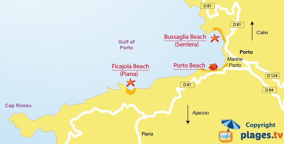 Map of Porto beach in Corsica