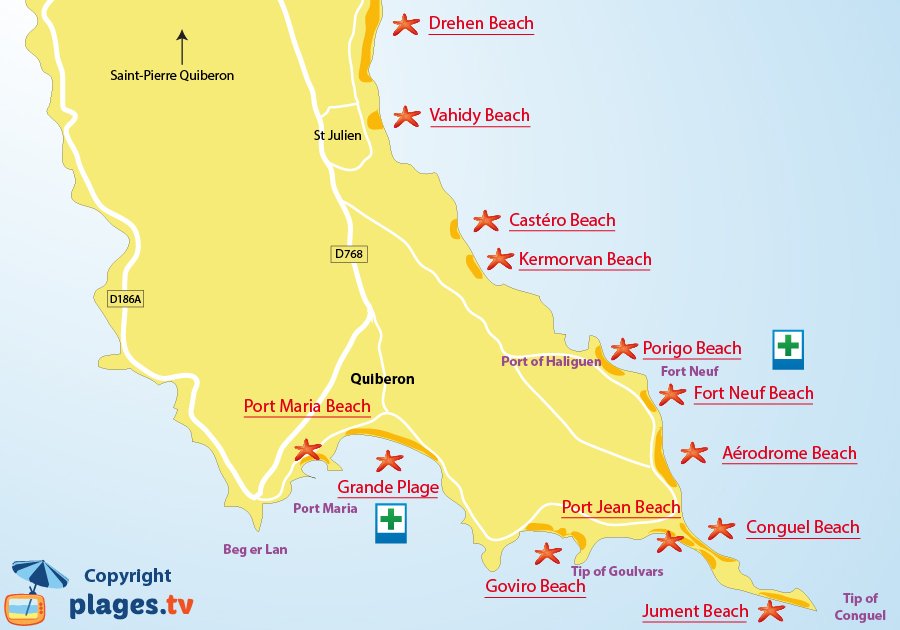 Map of Quiberon beaches in France