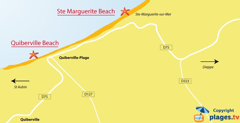 Map of Quiberville beaches in France - Normandy