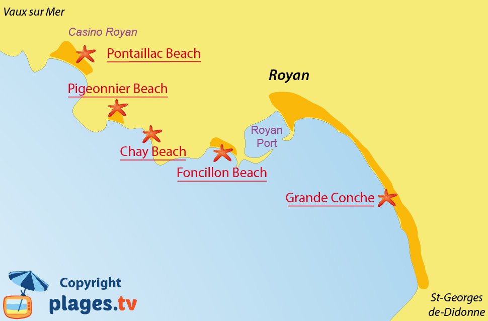 Map of Royan beaches in France