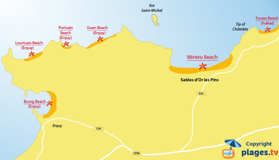 Map of Sables d'Or les Pins beach in France