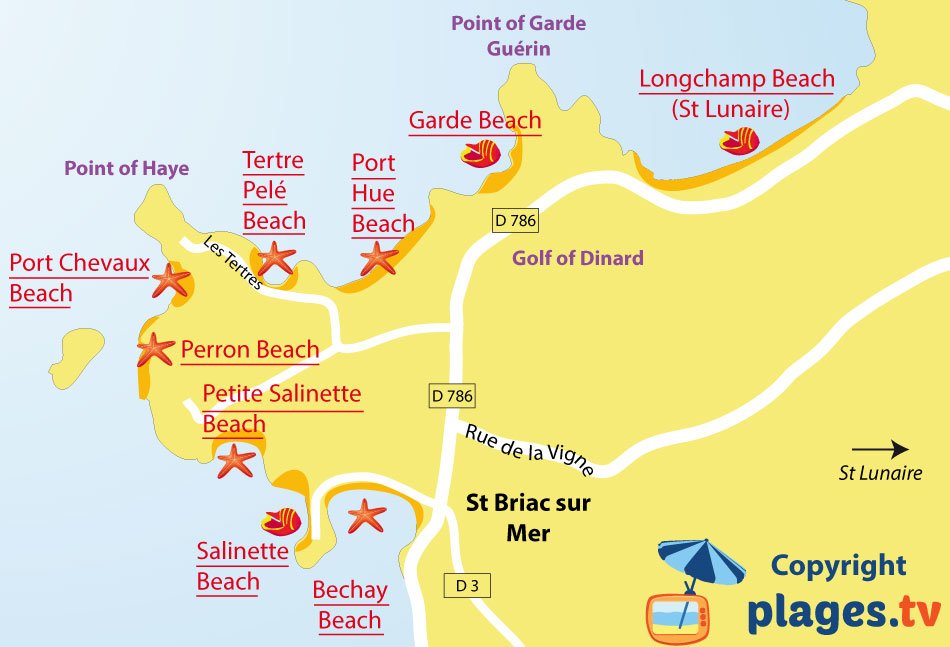 Map of St Briac sur Mer beaches in Brittany