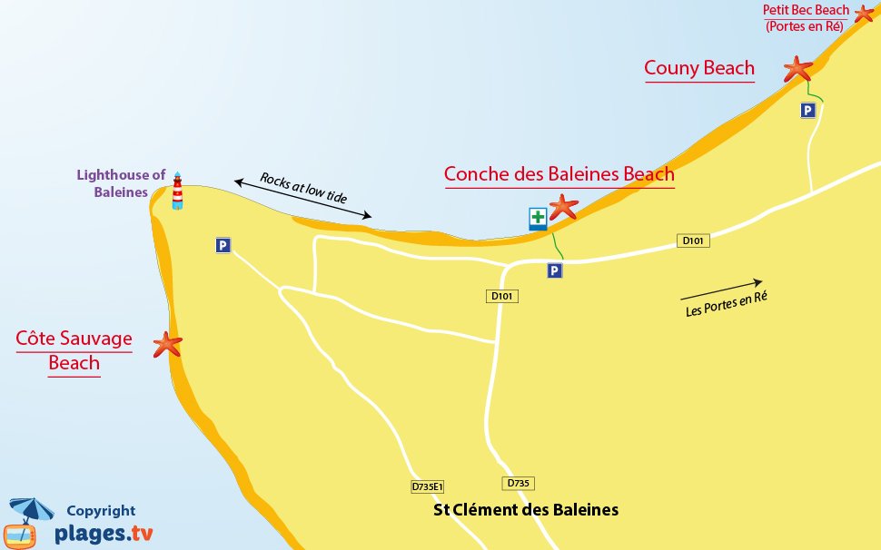 Map of Saint-Clment-des-Baleines beaches in Re island - France