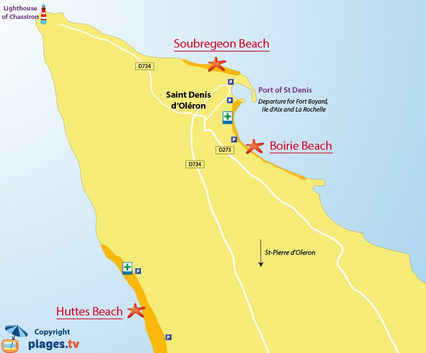 Map of Saint-Denis d'Oleron beaches in France