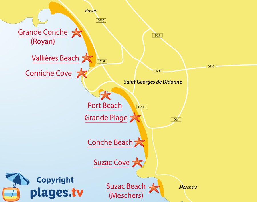 Map of St Georges de Didonne beaches in France