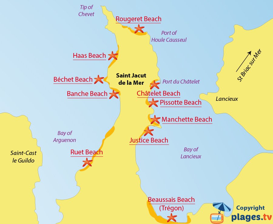 Map of Saint Jacut de la Mer beaches in France