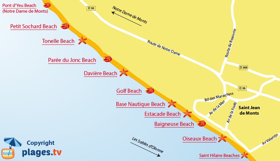 Map of Saint Jean de Monts beaches in France