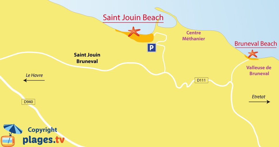 Map of Saint Jouin Bruneval beaches in France - Normandy