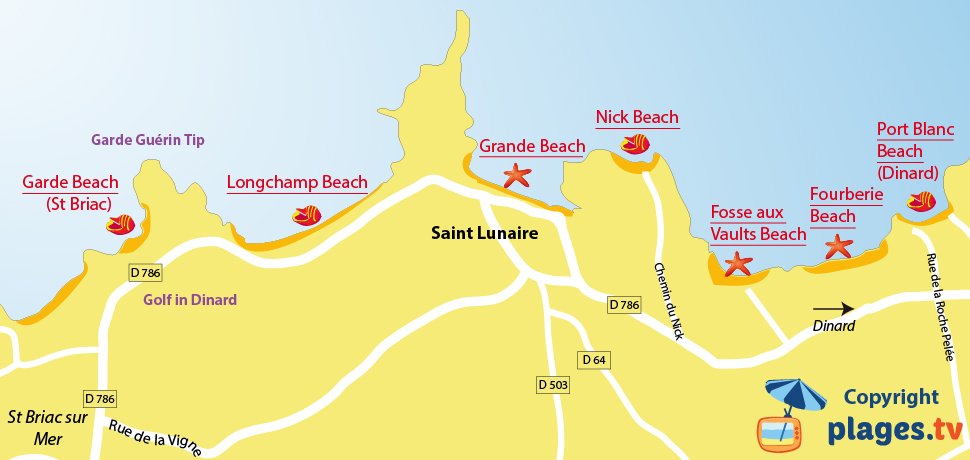 Map of Saint-Lunaire beach in France (Brittany)