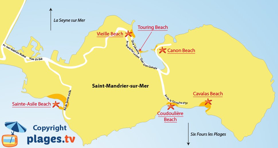 Map of Saint Mandrier beaches in France