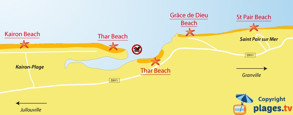 Map of Saint Pair sur Mer beaches in France