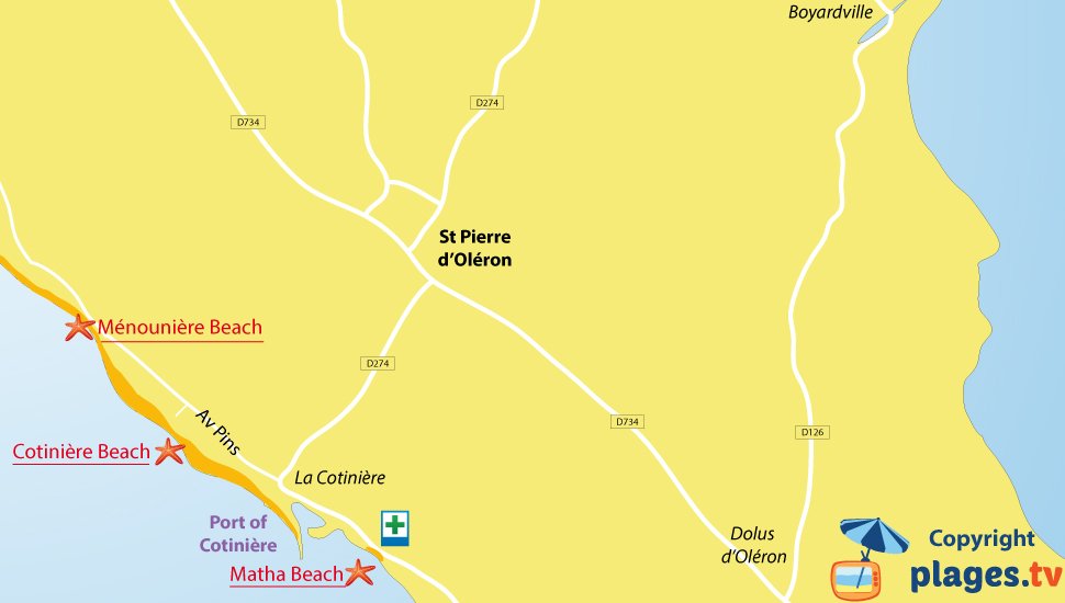 Map of Saint-Pierre-d'Oléron beaches - Oleron island - France