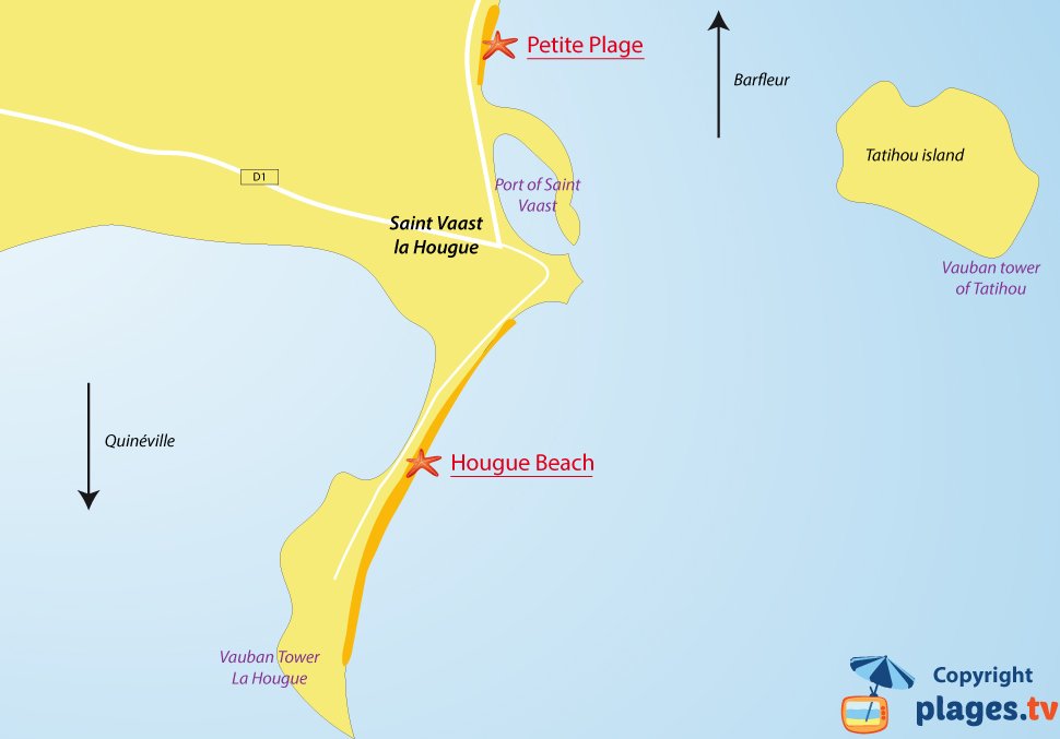 Map of Saint Vaast la Hougue beaches in France