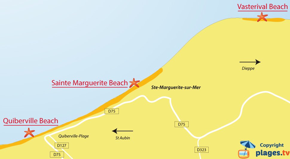 Map of Sainte Marguerite sur Mer beaches - France