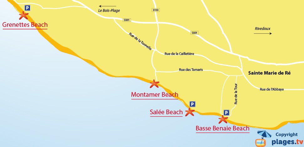 Map of Sainte-Marie-de-Ré beaches in France