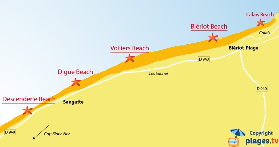 Map of the Sangatte beaches - North of France