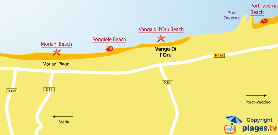 Map of Santa Maria Poggio beaches in Corsica