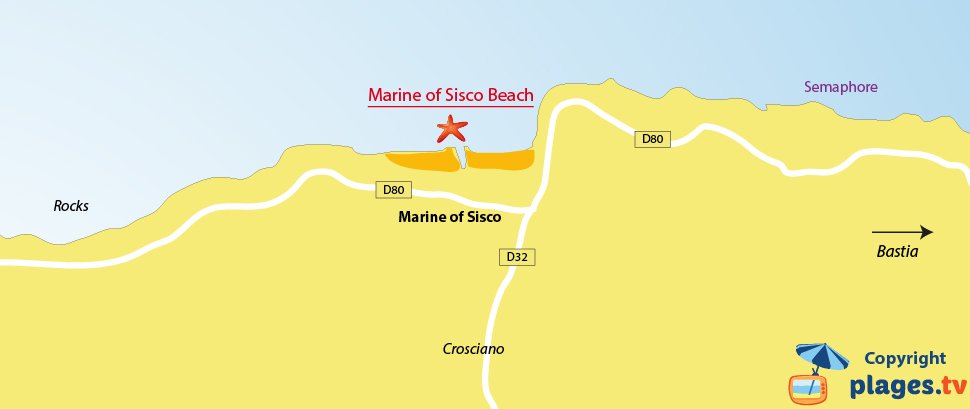 Map of Sisco beaches in Corsica