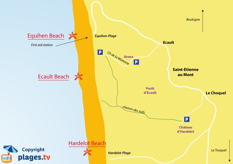 Map of St Etienne du Mont beaches in France