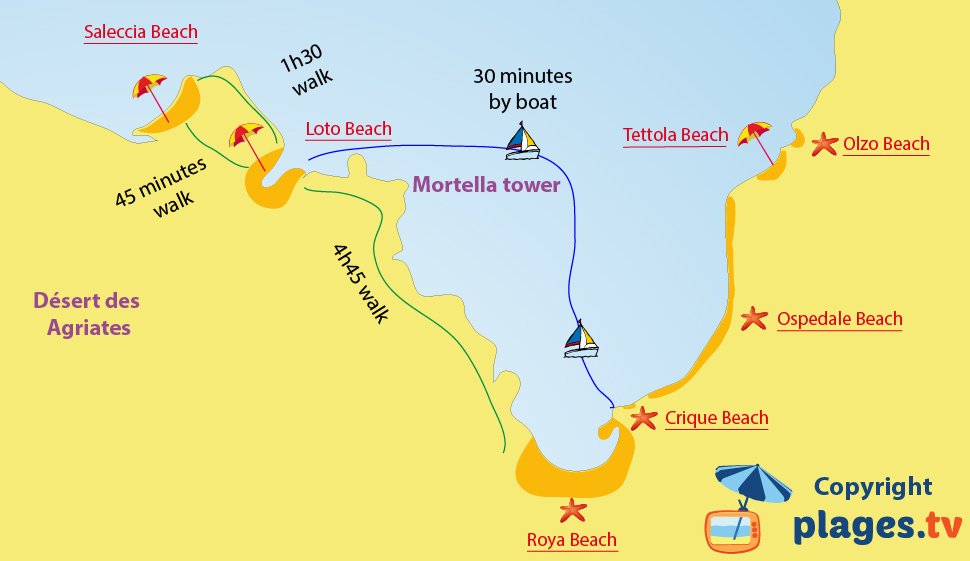 Map of Saint-Florent beaches in Corsica