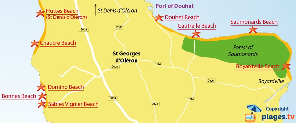 Map of St Georges d'Oléron beaches in France