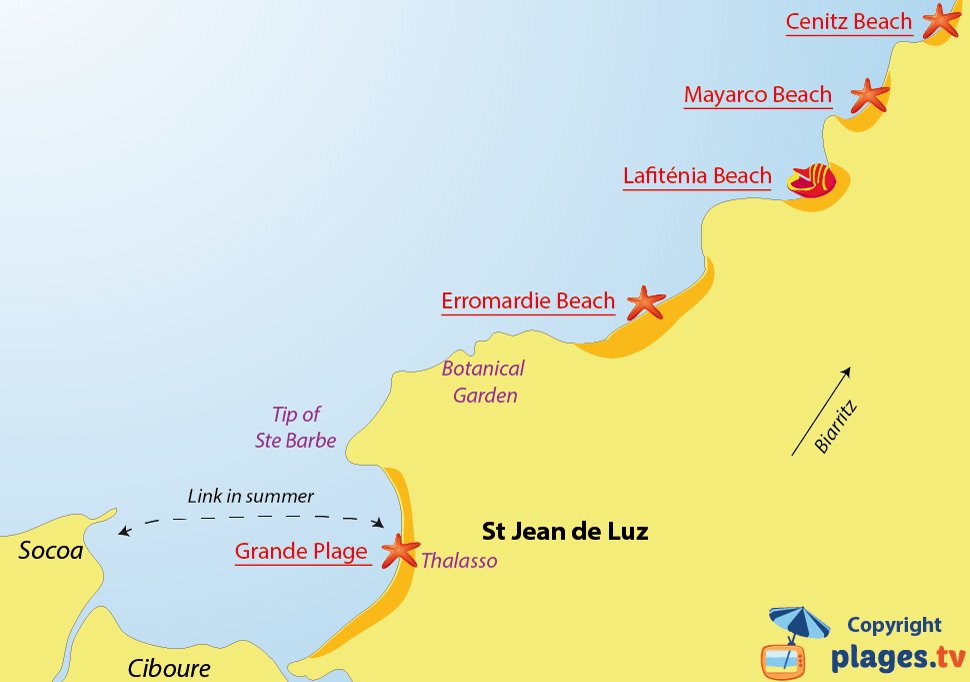 Map of Saint-Jean-de-Luz beaches in France