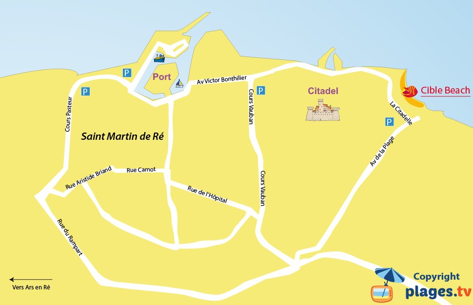 Map of the Saint-Martin-de-Ré beaches in France