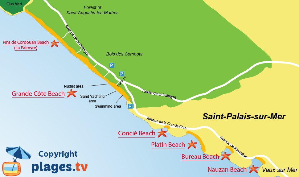 Map of Saint Palais sur Mer beaches in France