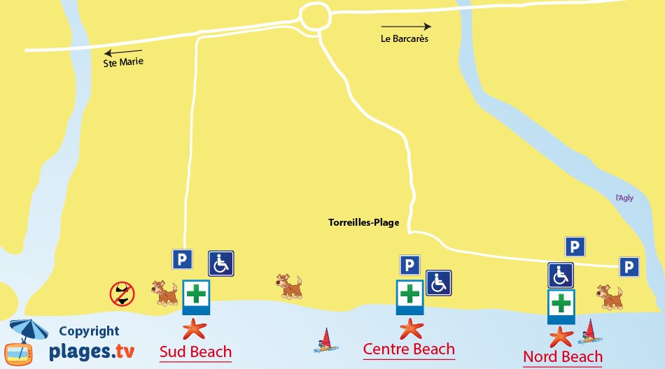 Map of Torreilles beaches in France