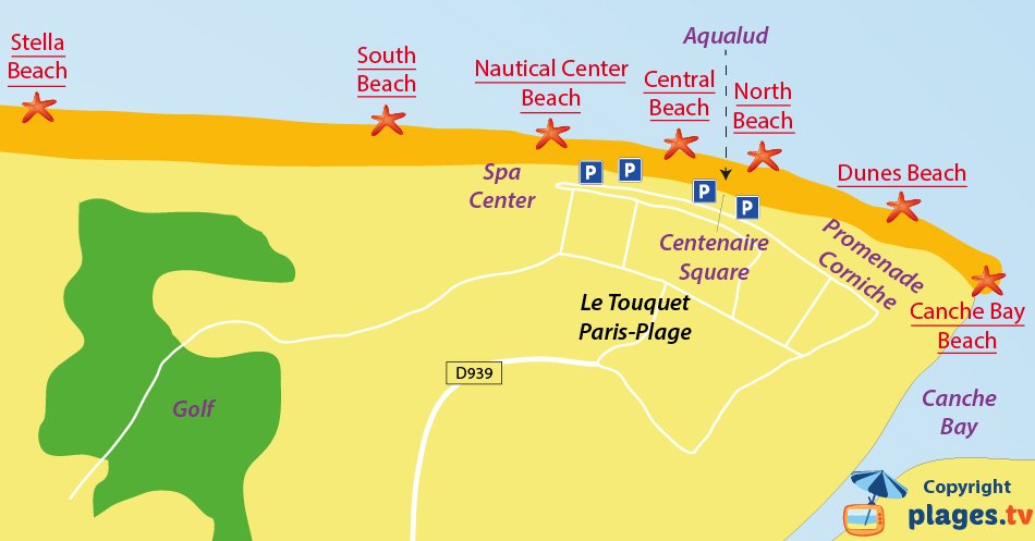 Map of Le Touquet beaches in France