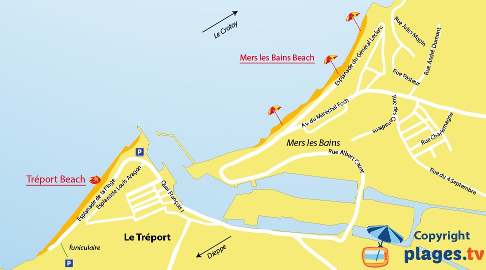 Map of Treport Beach in France - Normandy