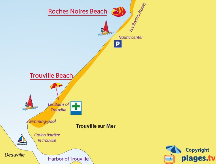 Map of the Trouville beaches in France