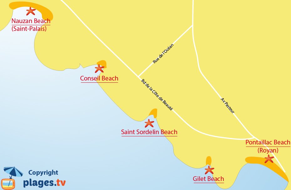 Map of Vaux sur Mer beaches in France