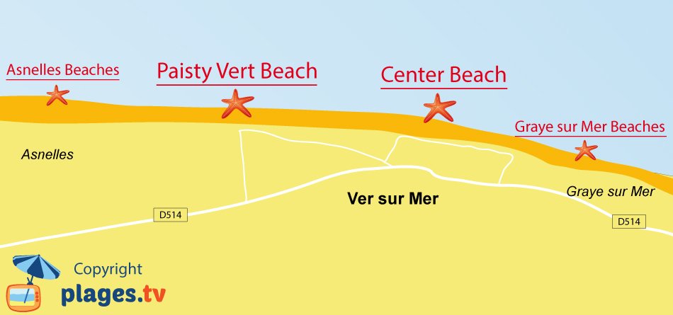 Map of Ver sur Mer beaches in France