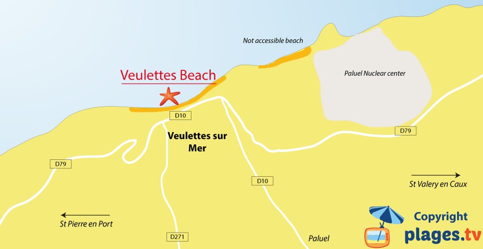 Map of Veulettes sur Mer beaches - France