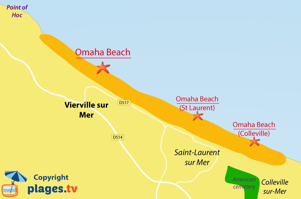 Map of Vierville sur Mer beaches in Normandy - France