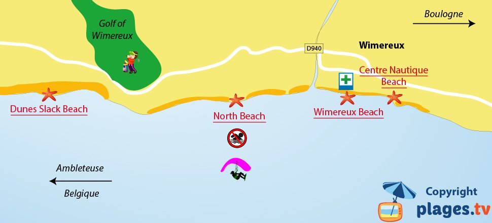 Map of Wimereux beaches in France