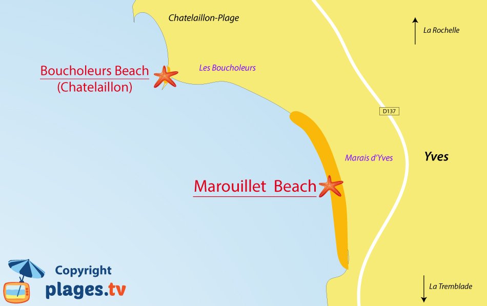 Map of Yves beaches in France