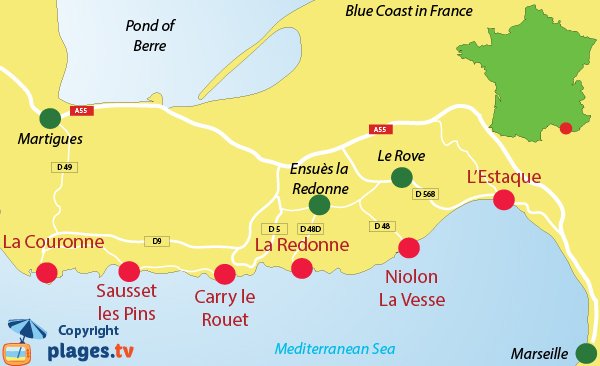 Map of Cote Bleue (Blue Coast) in France