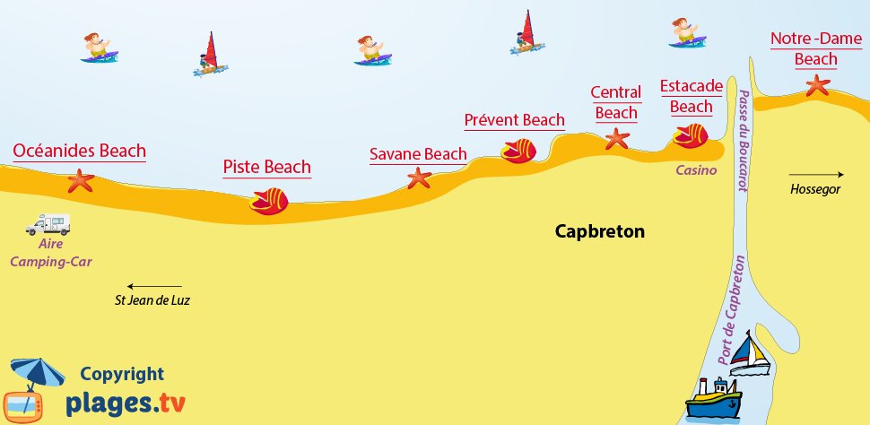 Map of Capbreton beaches - France